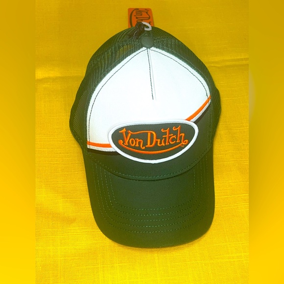 VON DUTCH GREEN/ORANGE/WHITE MESH TRUCKER SNAPBACK CAP HAT NWT - Picture 1 of 10